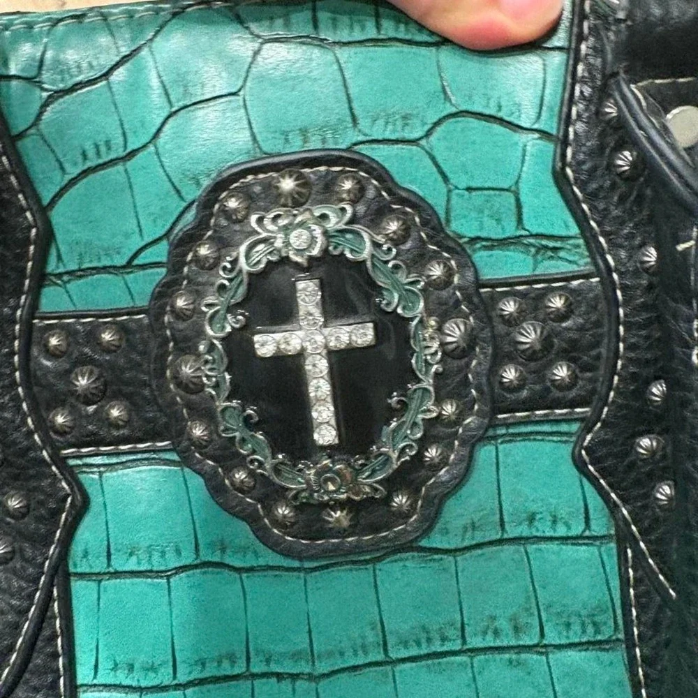 Cross studded teal y2k purse bag
